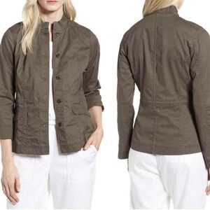 Eileen Fisher Womens Utility Field Jacket‎ Button Up Drawstring Waist Brown S